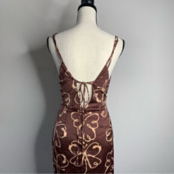 Urban Outfitters Brown & Cream Plunged Neckline Midi Dress - Picture 10 of 16